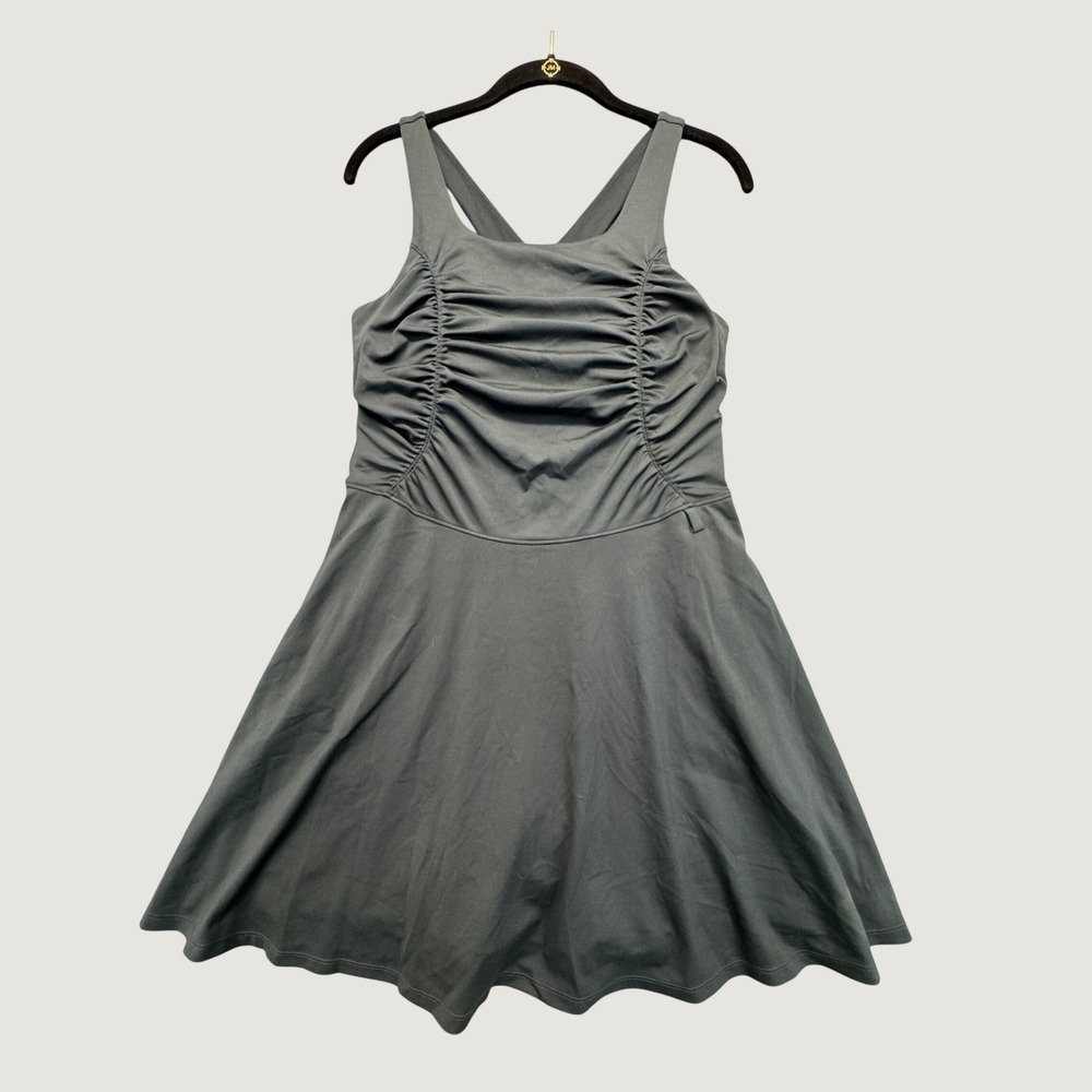 NEW Girlfriend Collective Active Dress‎ Black Womens Large Ruched Pockets Sporty